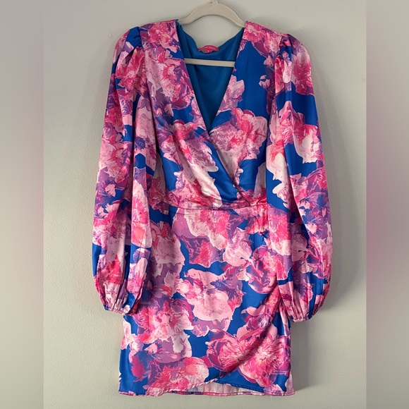 Flying Tomato Pink and Blue Floral Long Sleeve Dress - Picture 1 of 3